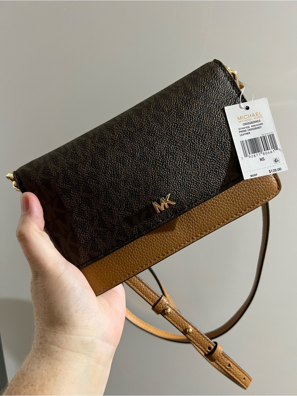 Michael Kors Dark Brown and Tan Signature Crossbody